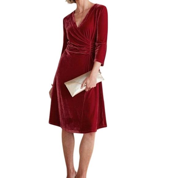Soft Surroundings Velvet Hyannis Red Dress Surplice Holiday Skirt NWT Size M - Picture 1 of 11